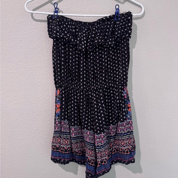 Angie Hippie Boho Black and Colored Patterned Strapless Romper - Picture 1 of 6
